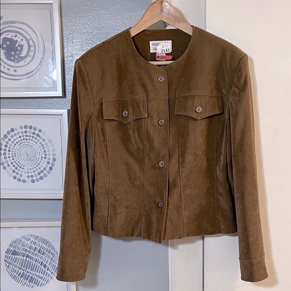 Vintage Focus 2000 by Charles Gluech Women’s Brown Faux Suede Blazer Size 12